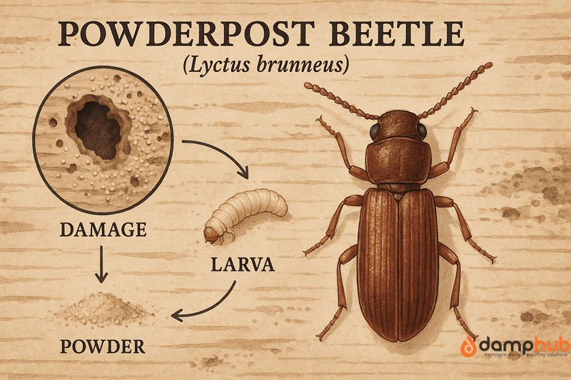what does woodworm look like? Powderpost Beetle (Lyctus brunneus)