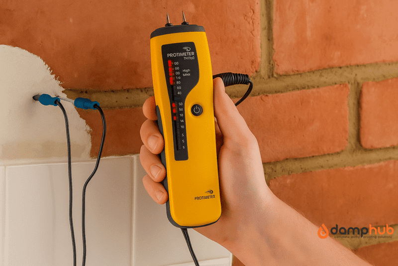 moisture detector used by damp specialists to offer data in a damp and timber report