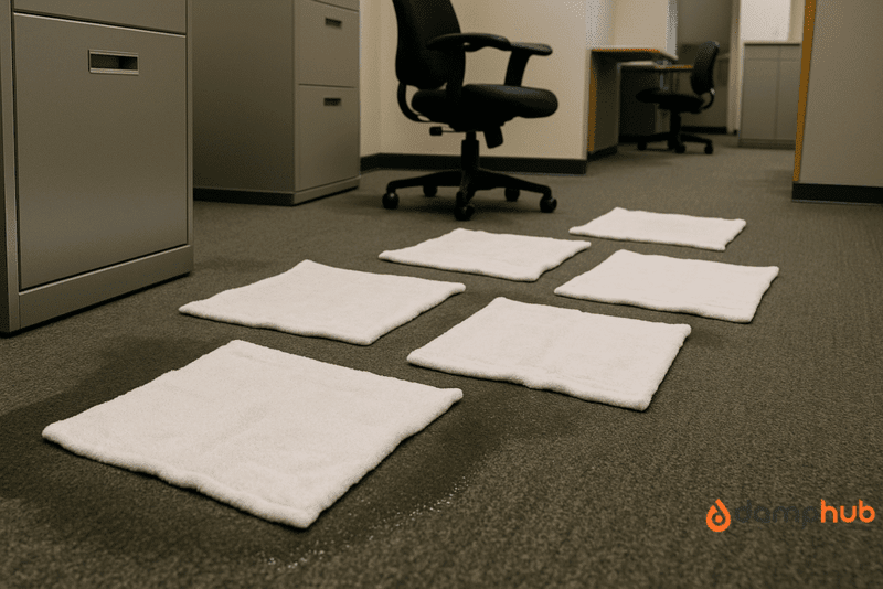 installing absorbent materials on damp carpet