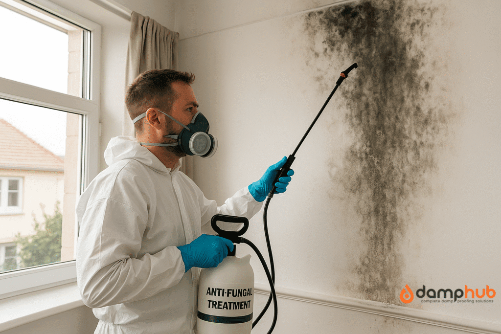 applying anti-fungal spray after you remove damp from walls
