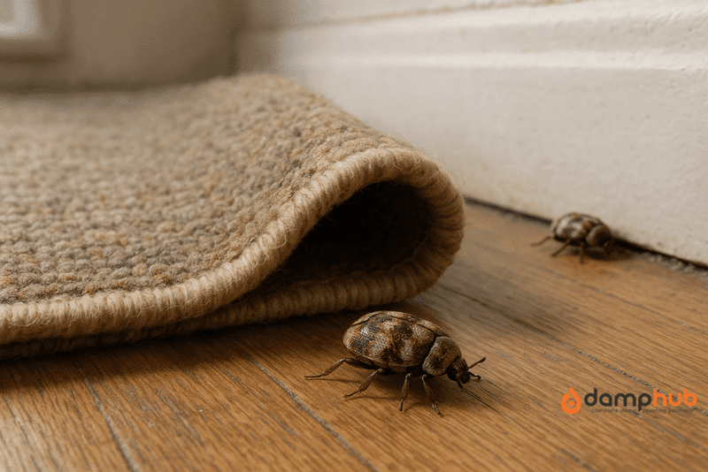 Carpet beetles crawling out of their hiding places - carpet