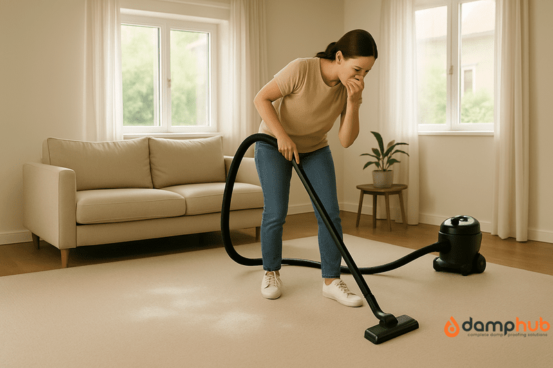 vacuuming carpet