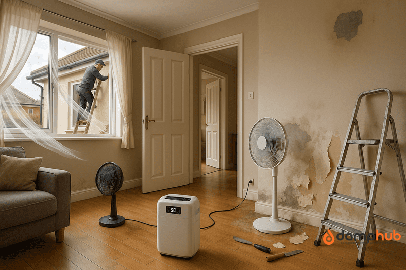 drying wall affected by rising damp
