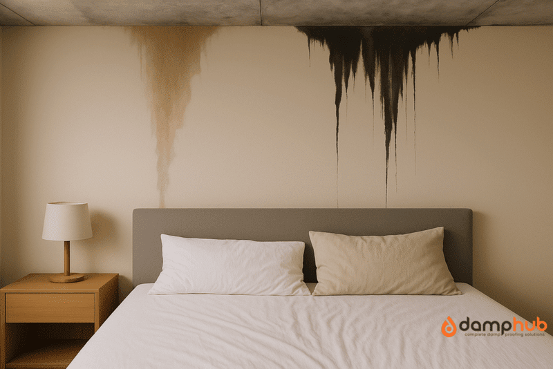 water penetrating through the ceiling into the bedroom