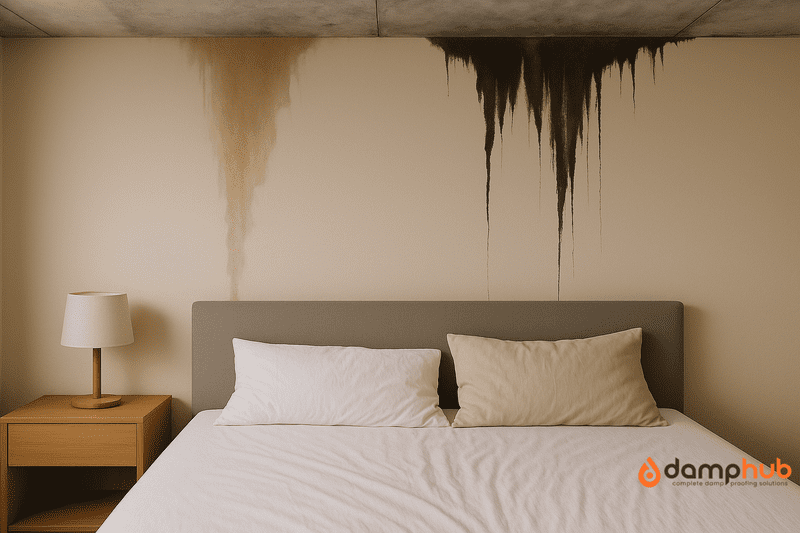 water leaking through the ceiling into the bedroom