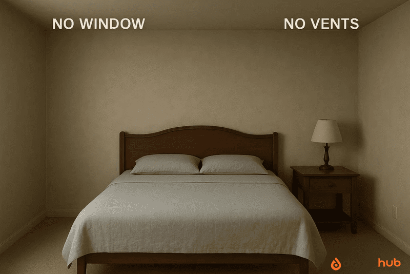 a poorly ventilated bedroom with no vents or windows