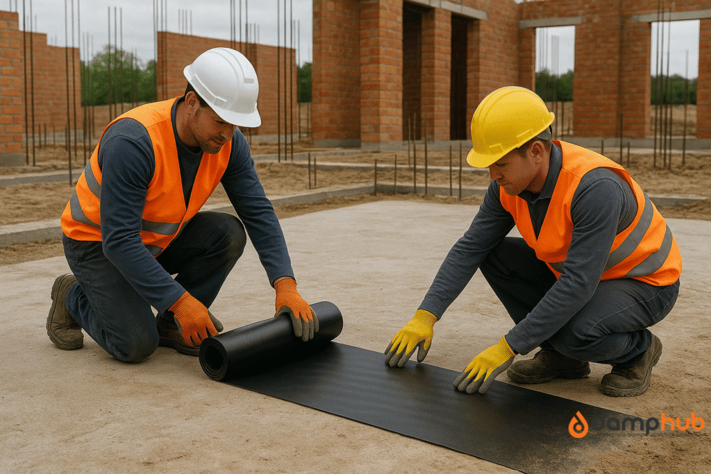 experts installing a physical damp proof membrane